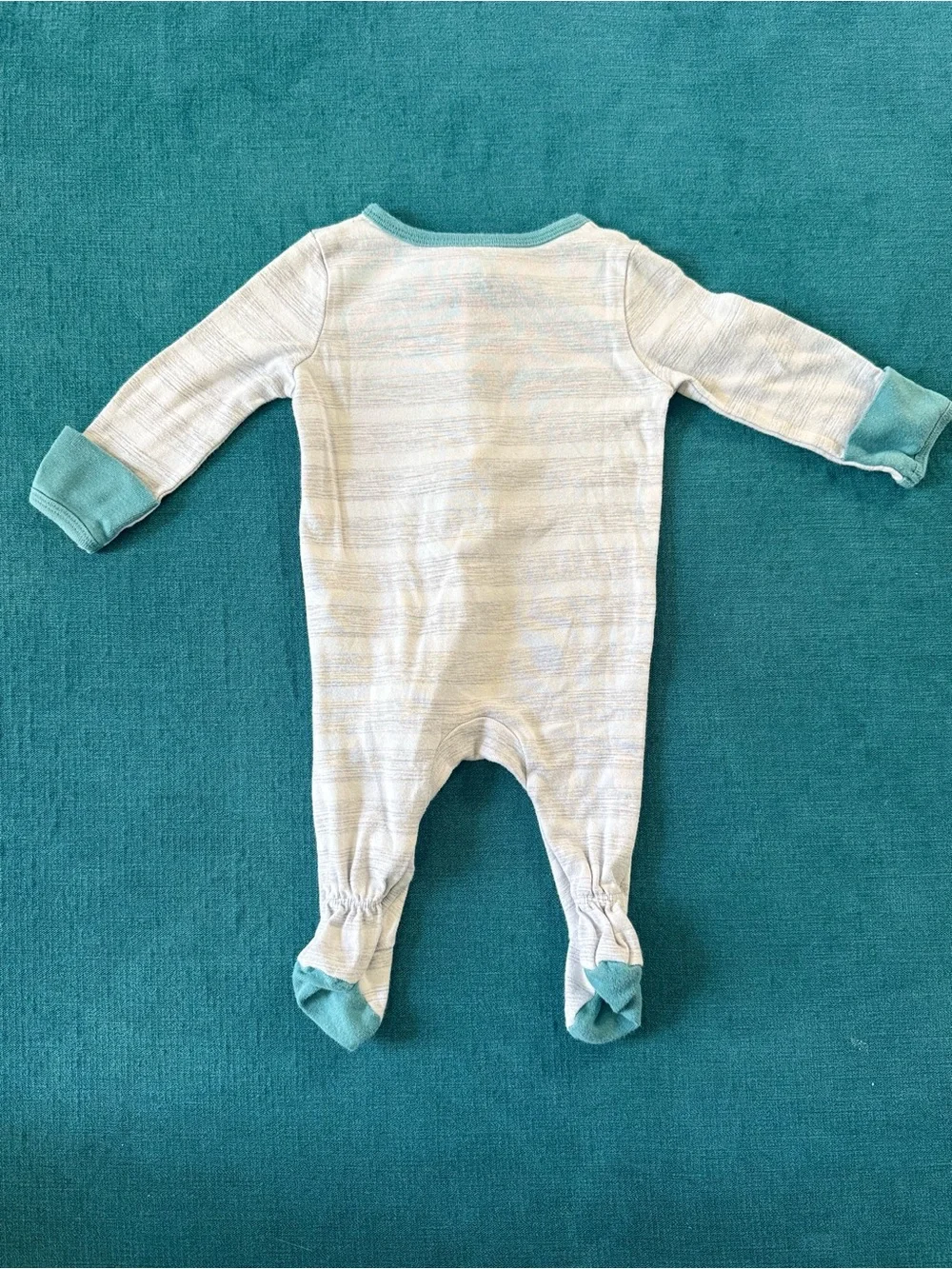 Cloud Island White & Gray Striped Footie Pajama Onesie with Teal Detail 0-3M